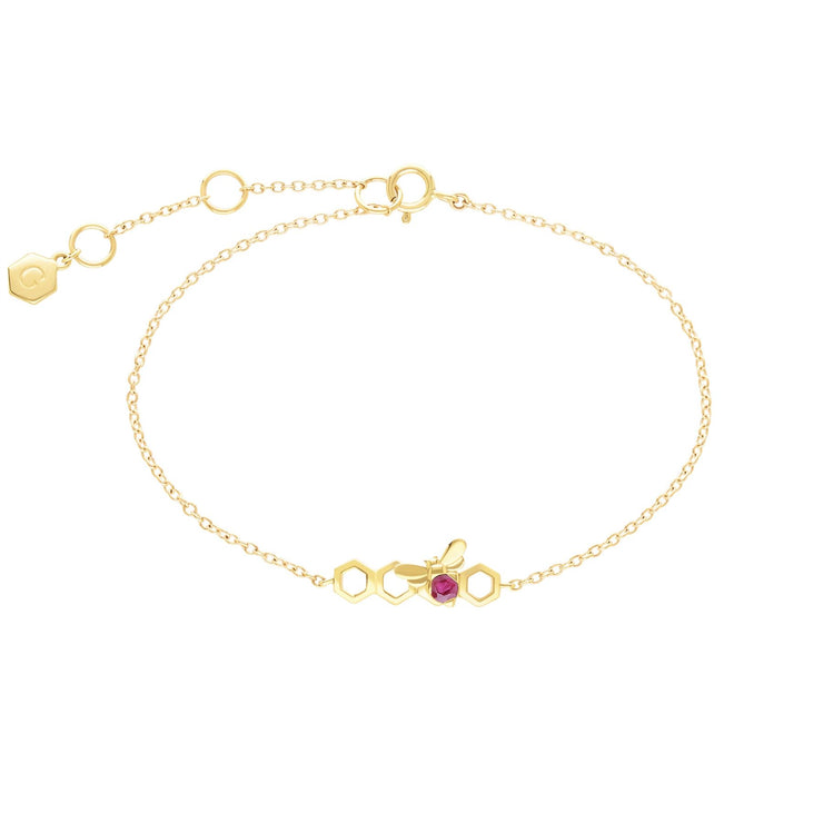 Honeycomb Inspired Ruby Link Bracelet in 9ct Yellow Gold