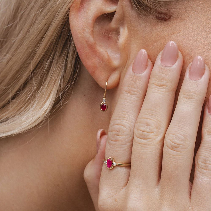 Classic Oval Ruby & Round Diamond Ring In 9ct Yellow Gold