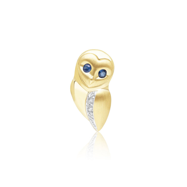 Gardenia Sapphire and White Sapphire Owl Pin in 9ct Yellow Gold