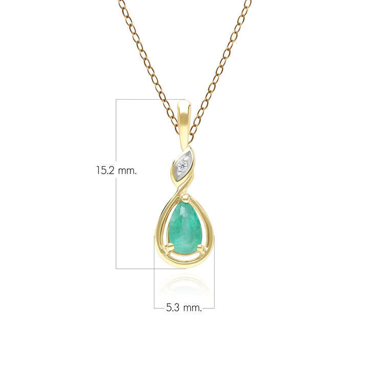 Classic Pear Emerald & Diamond Pendant Necklace In 9ct Yellow Gold