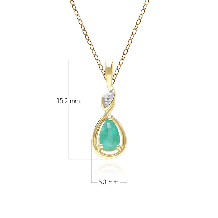 Classic Pear Emerald & Diamond Pendant Necklace In 9ct Yellow Gold
