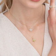 Floral Peridot & Diamond Pendant Necklace in 9ct Yellow Gold