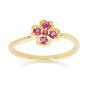 Gardenia Round Ruby Clover Ring in 9ct Yellow Gold