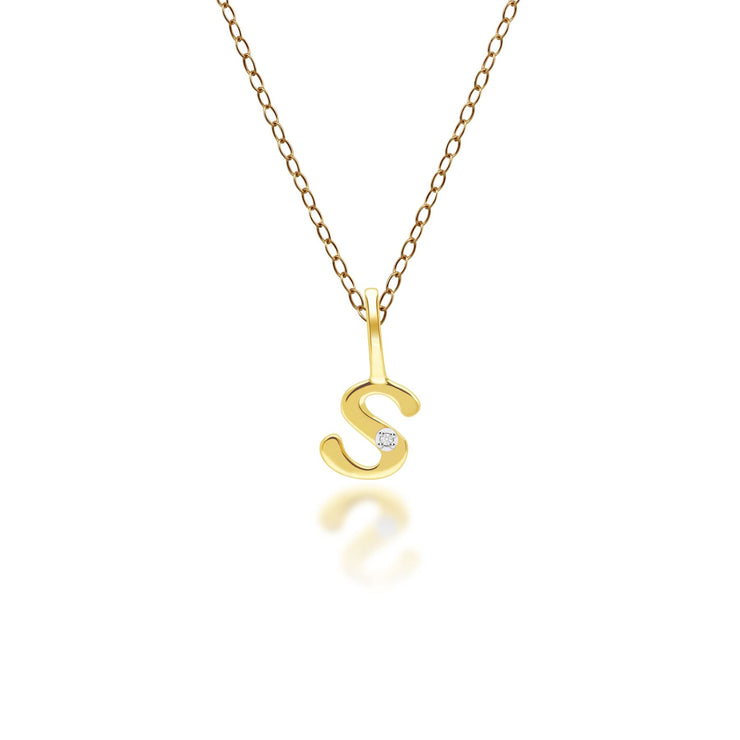 Alphabet Letter S Diamond pendant in 9ct Yellow Gold