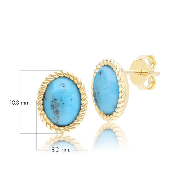 Classic Oval Turquoise Cabochon Stud Earrings in 9ct Yellow Gold