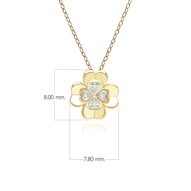 Gardenia Diamond Clover Pendant Necklace in 9ct Yellow Gold