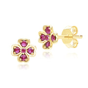 Gardenia Round Ruby Clover Stud Earrings in 9ct Yellow Gold