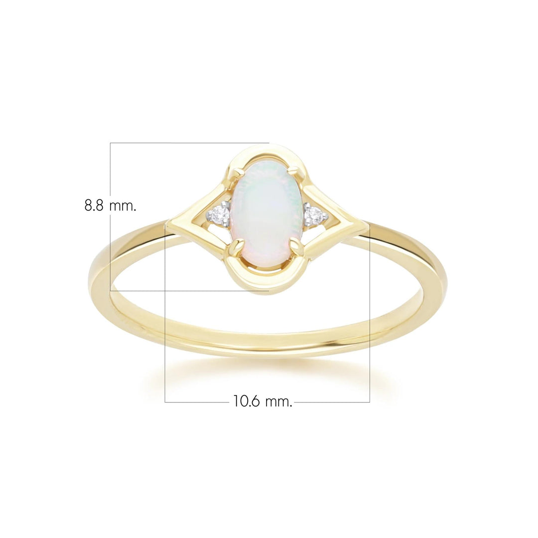 Classic Oval Opal & Round Diamond Ring in 9ct Yellow Gold