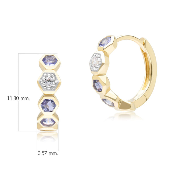 Geometric Round Tanzanite and Sapphire Hoop Earrings in 9ct Yellow Gold