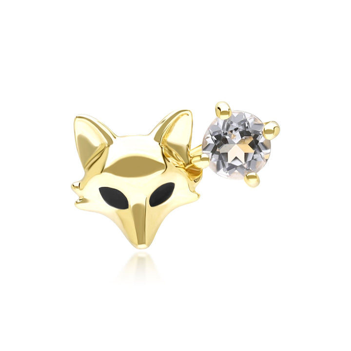 Gardenia White Topaz Fox Pin In 9ct Yellow Gold