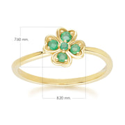 Gardenia Round Emerald Clover Ring in 9ct Yellow Gold