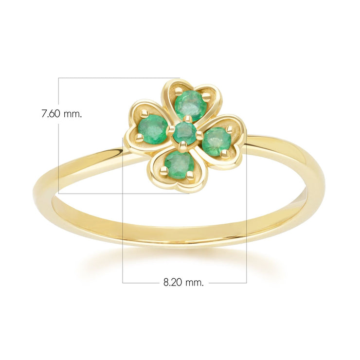 Gardenia Round Emerald Clover Ring in 9ct Yellow Gold