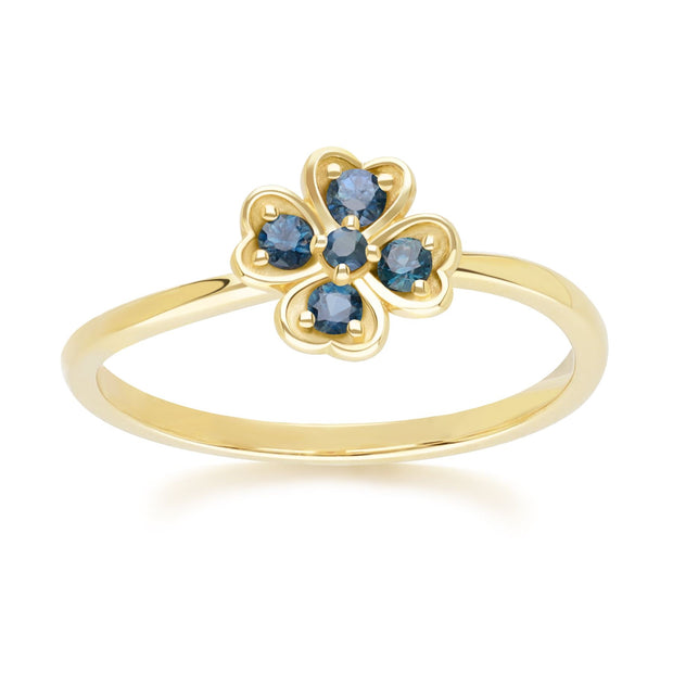 Gardenia Round Sapphire Clover Ring in 9ct Yellow Gold