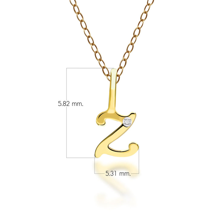 Alphabet Letter Z Diamond pendant in 9ct Yellow Gold