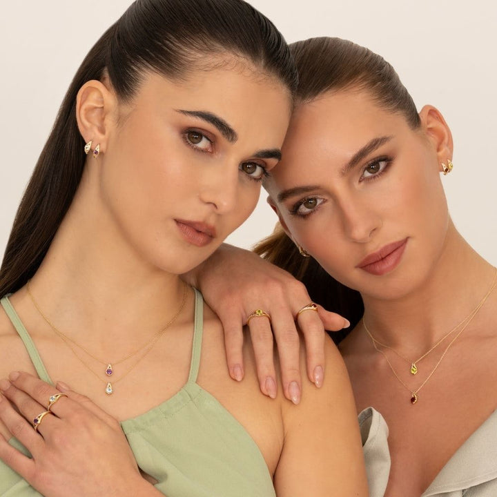 Geometric Hexagon with Prong set Round Peridot and Diamond Ring in 9ct Yellow Gold