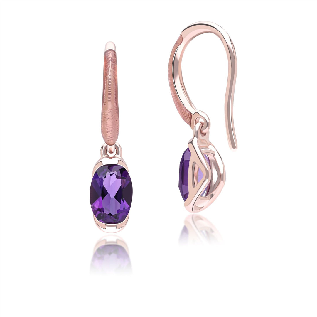 Siberian waltz Oval amethyst with violet enamelled half-bezel set french hook earrings in rose gold vermeil sterling silver