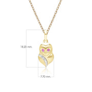 Gardenia Ruby and White Sapphire Owl Pendant Necklace in 9ct Yellow Gold