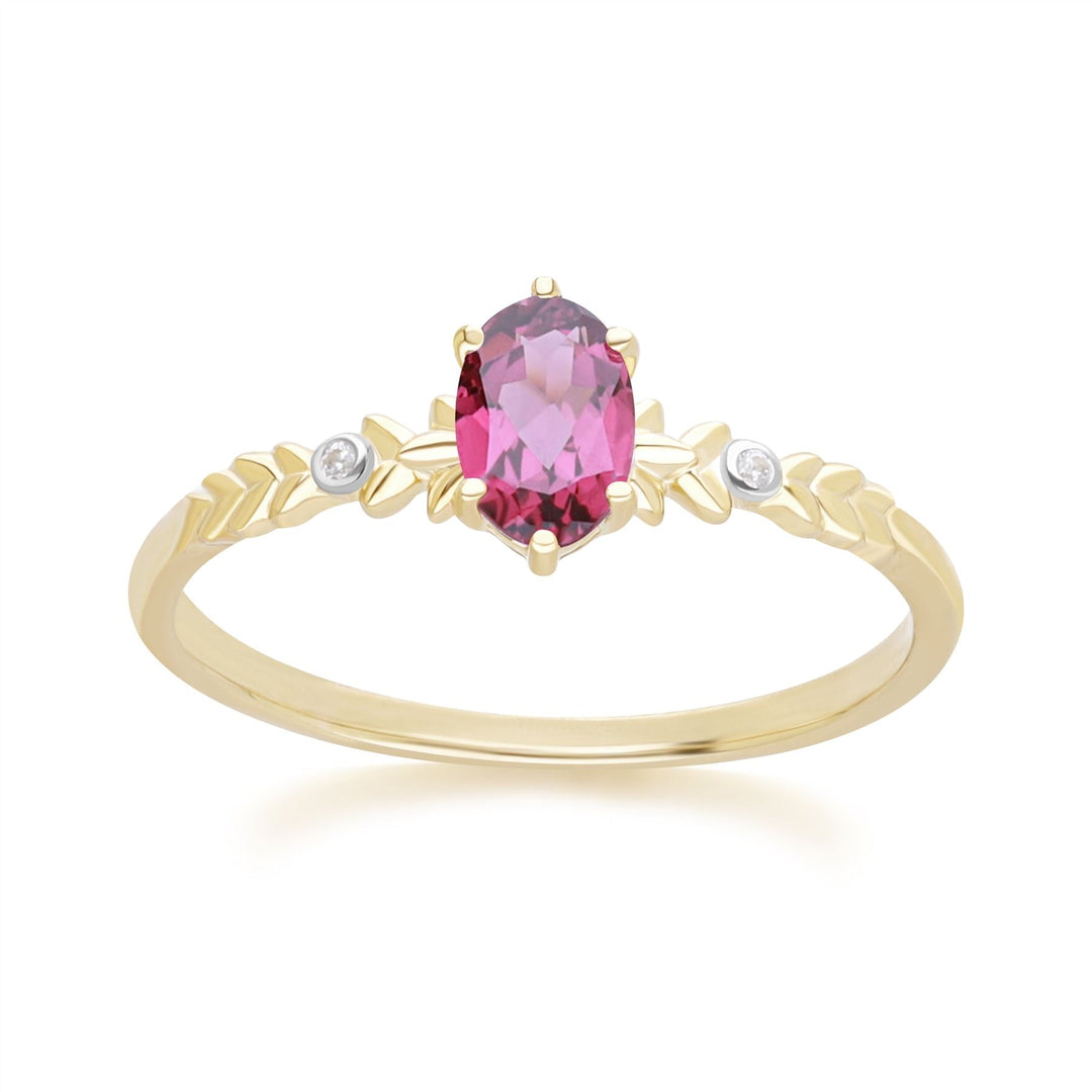 Classic Oval Rhodolite & Diamond Ring in 9ct Yellow Gold