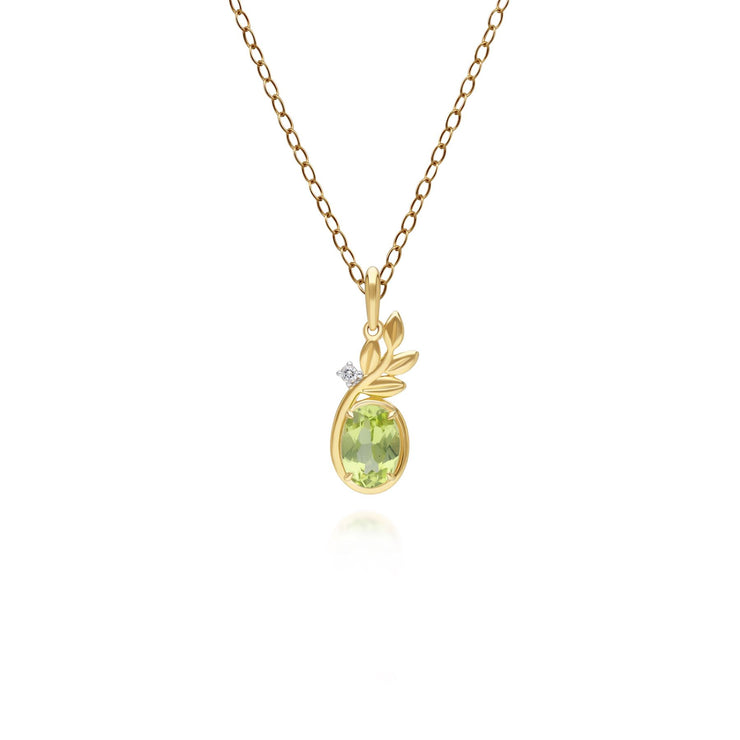 O Leaf Peridot & Diamond Pendant In 9ct Yellow Gold