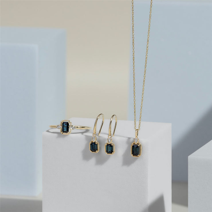 Classic Sapphire Baguette & Diamond Ring In 9ct Yellow Gold