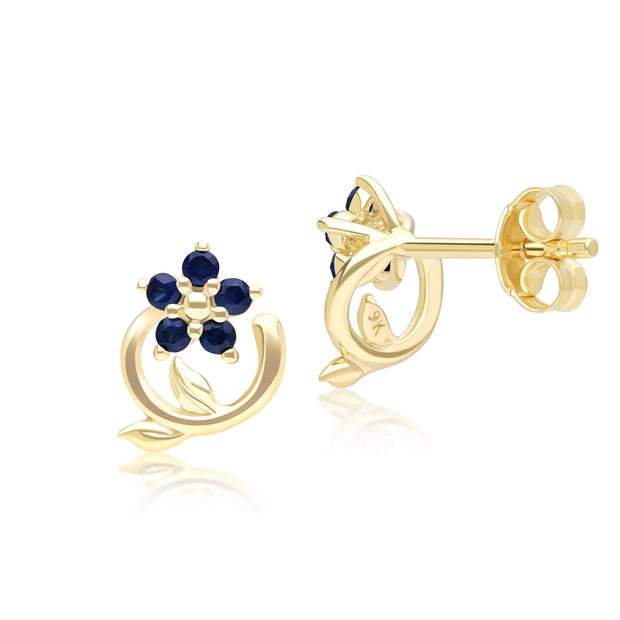 Floral Vine Sapphire Stud Earrings in 9ct Yellow Gold