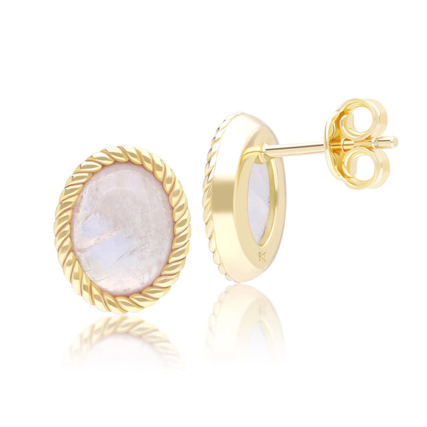 Classic Oval Rainbow Moonstone Stud Earrings in 9ct Yellow Gold