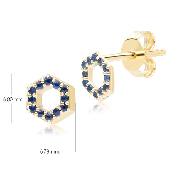 Geometric Hex Sapphire Stud Earrings in 9ct Yellow Gold