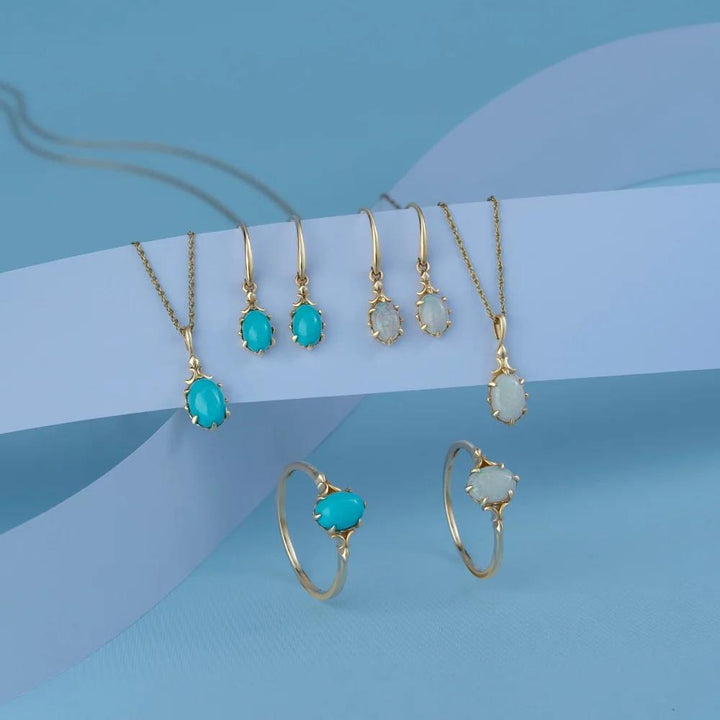 Classic Oval Opal Drop Earrings in 9ct Yellow Gold