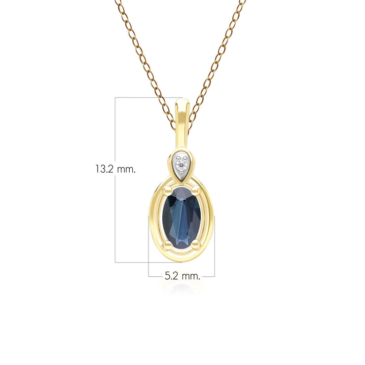 Classic Oval Sapphire & Round Diamond Pendant Necklace In 9ct Yellow Gold
