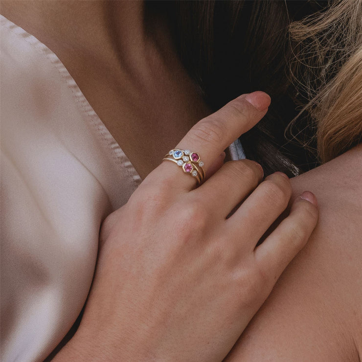 Geometric Round Pink Tourmaline and Sapphire Ring in 9ct Yellow Gold