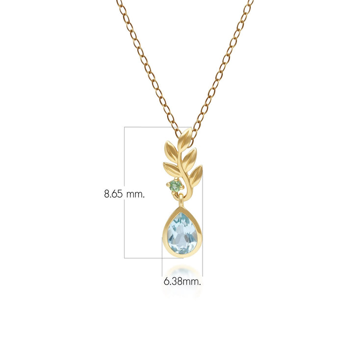 O Leaf Sky Blue topaz & Tsavorite Pendant In 9ct Yellow Gold