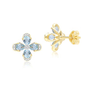 Floral Topaz & Diamond Stud Earrings in 9ct Yellow Gold