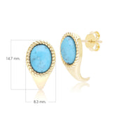 Classic Oval Turquoise Drop Stud Earrings in 9ct Yellow Gold