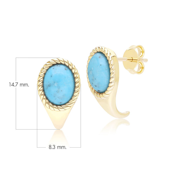 Classic Oval Turquoise Drop Stud Earrings in 9ct Yellow Gold