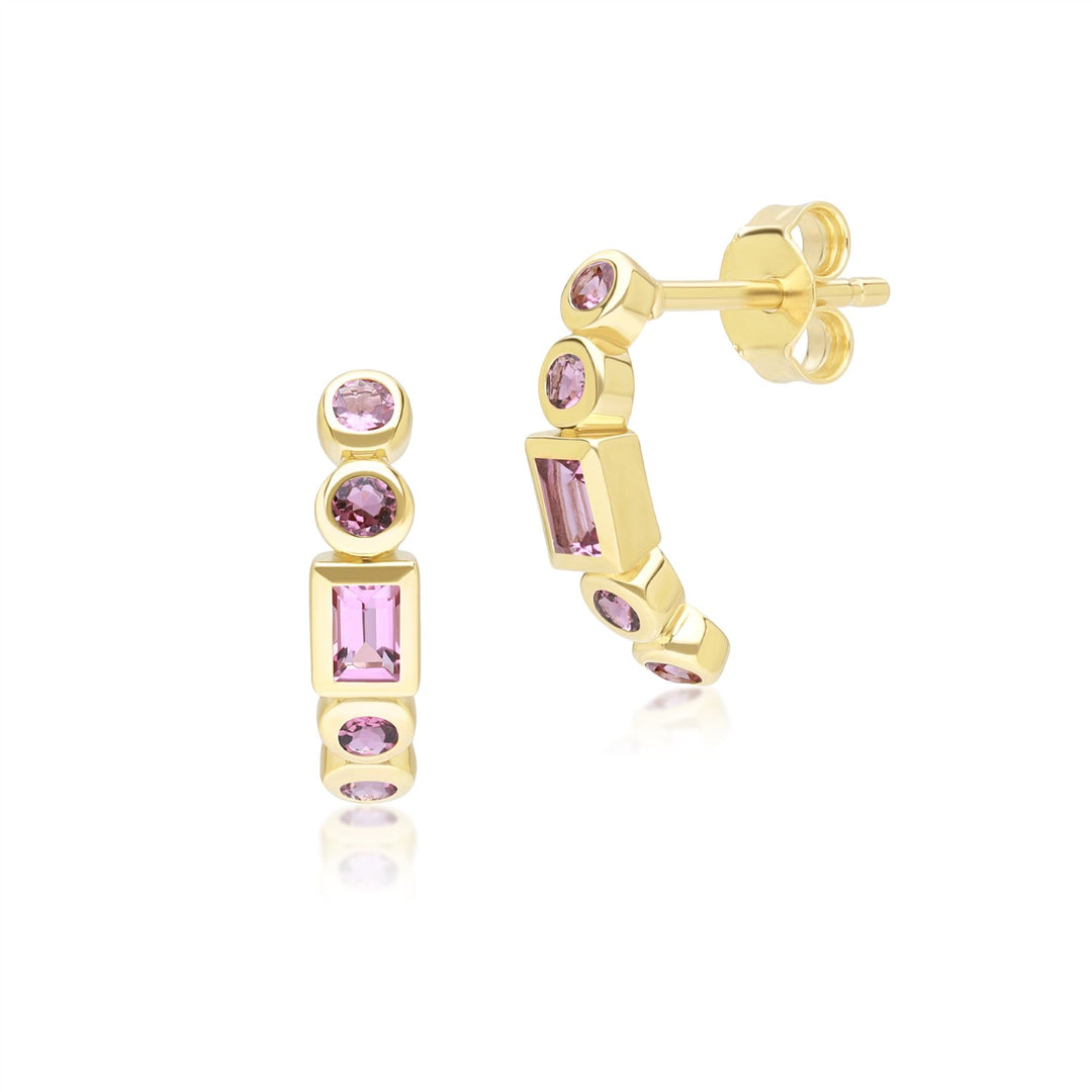 Classic Pink Tourmaline Half Eternity Hoop Earrings in 9ct Yellow Gold