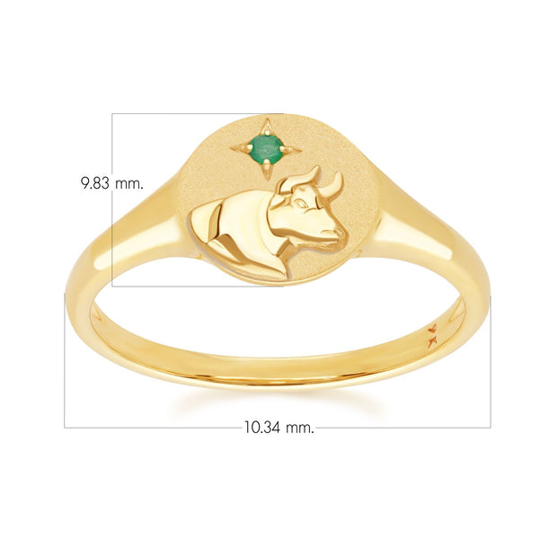 Zodiac Emerald Taurus Signet Ring In 9ct Yellow Gold