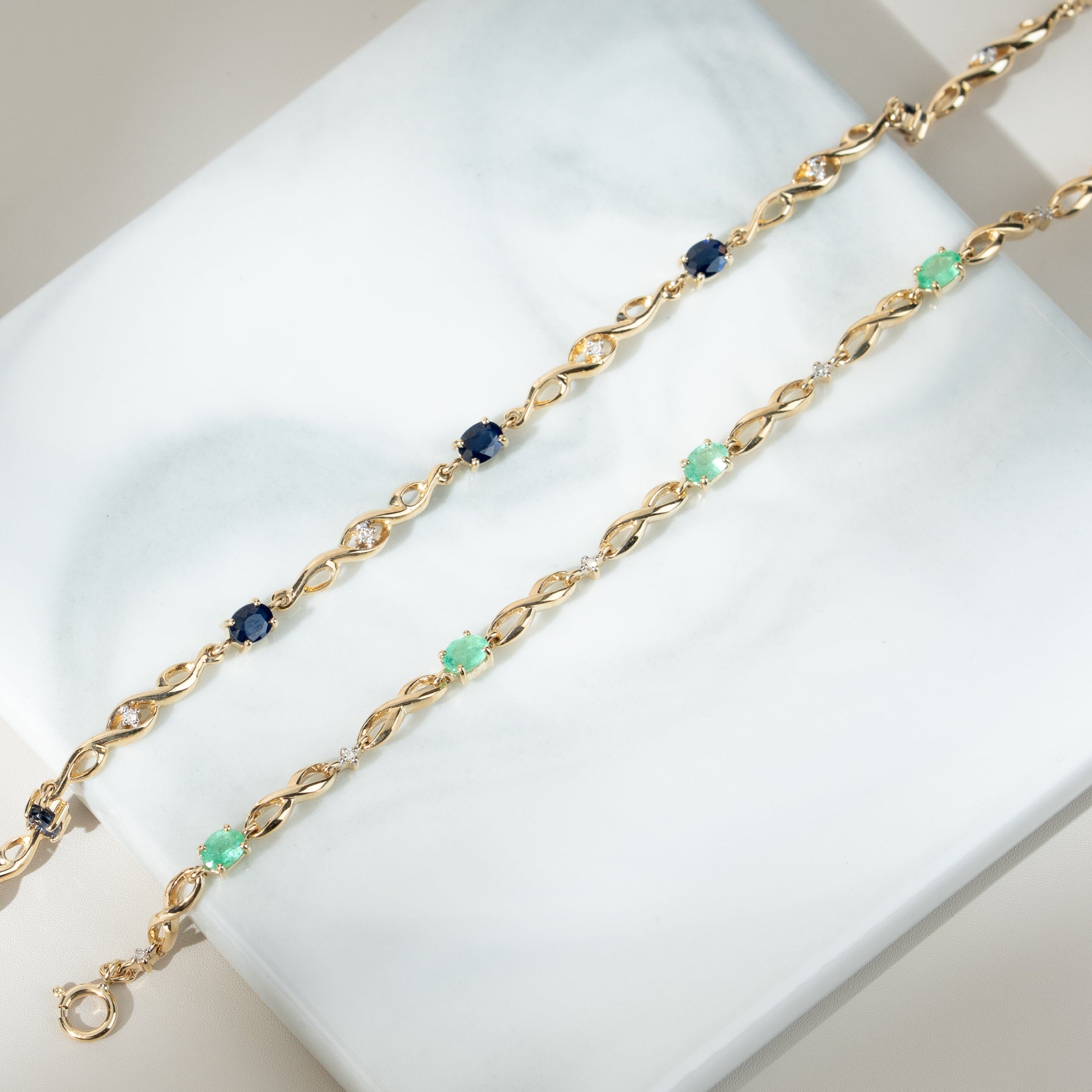 Infinity Luxe Emerald & Diamond Tennis Bracelet in 9ct Gold