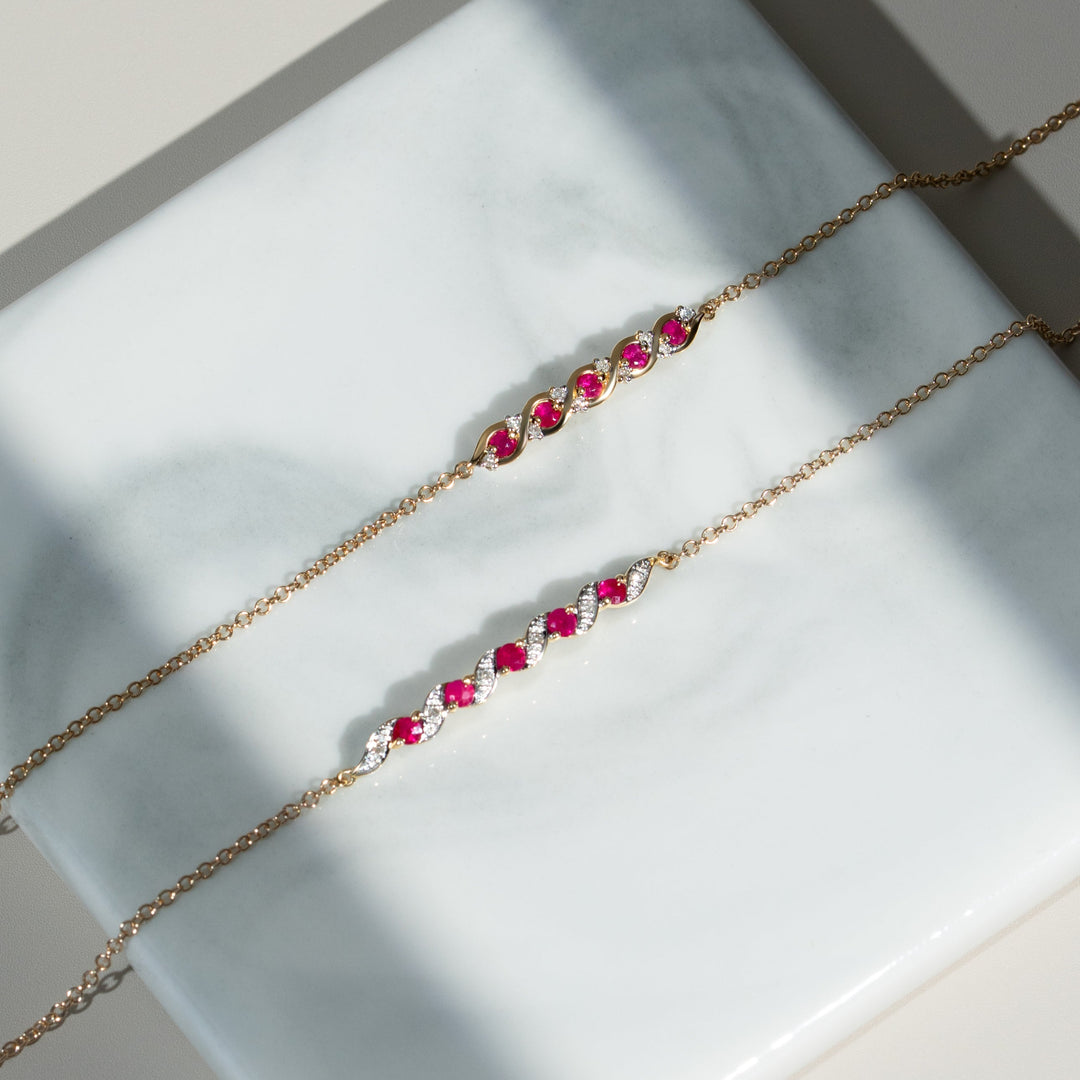 Classic Ruby & Diamond Spiral Bracelet in 9ct Yellow Gold