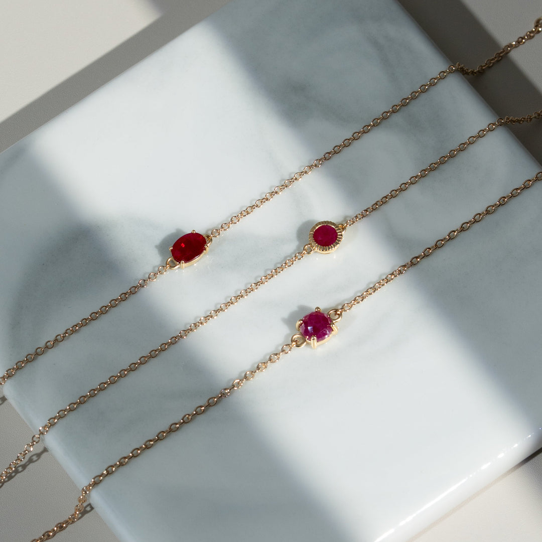 Classic Oval Ruby Single Stone Bracelet in 9ct Yellow Gold