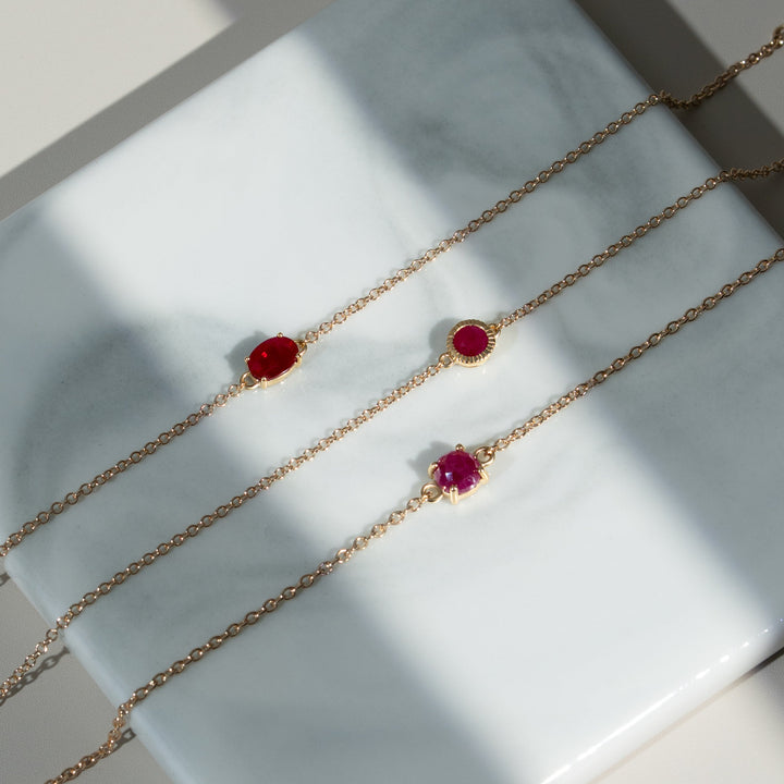 Classic Oval Ruby Single Stone Bracelet in 9ct Yellow Gold
