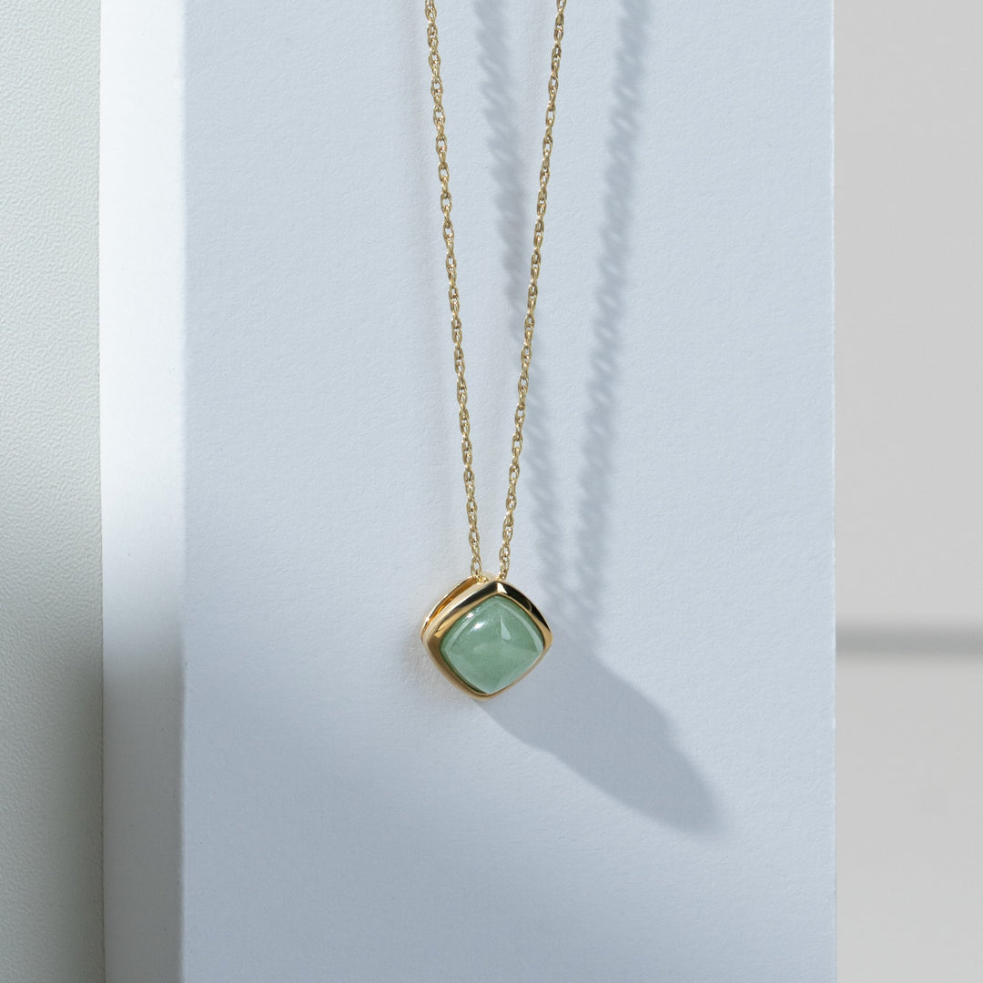 Classic Cushion Green Jade Bezel Set Pendant in 9ct Yellow Gold