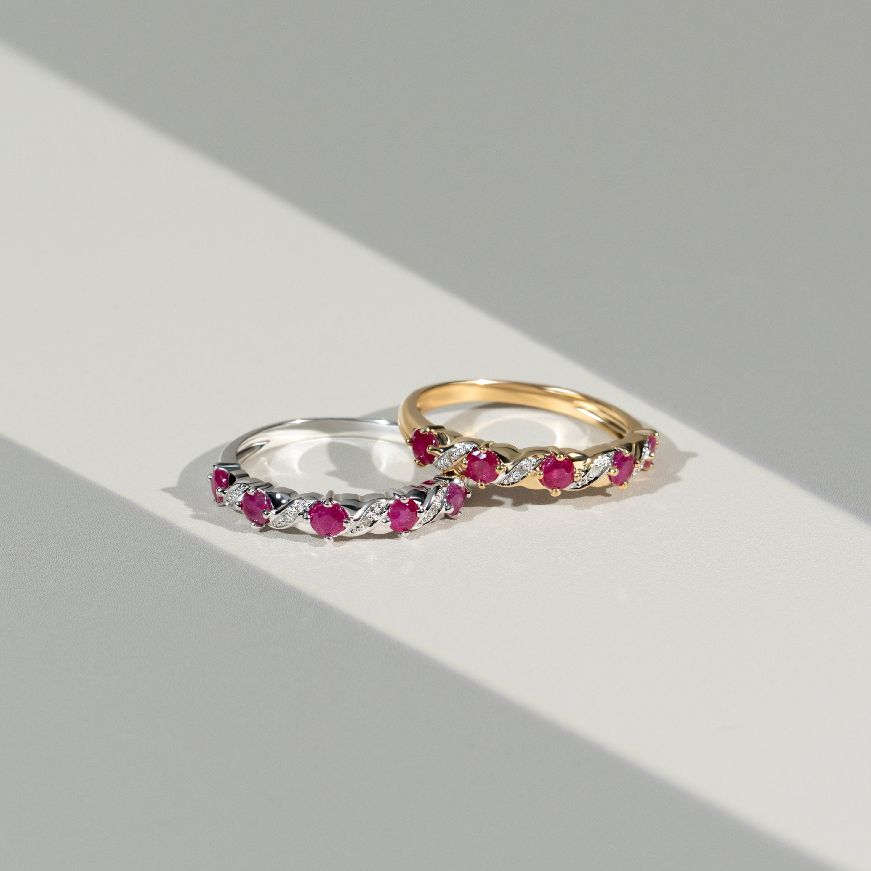Classic Round Ruby & Diamond Half Eternity Ring in 9ct White Gold