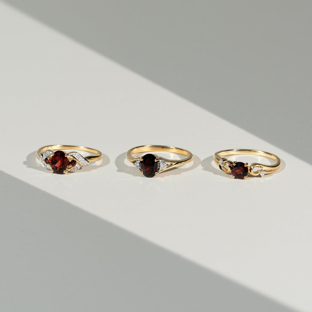 Classic Oval Mozambique Garnet & Diamond Ring in 9ct Yellow Gold