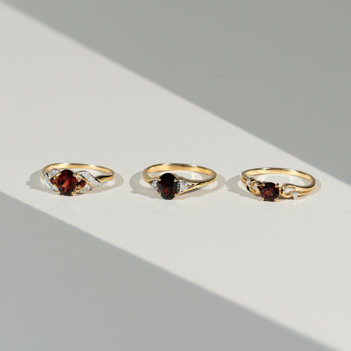 Classic Oval Mozambique Garnet & Diamond Ring in 9ct Yellow Gold