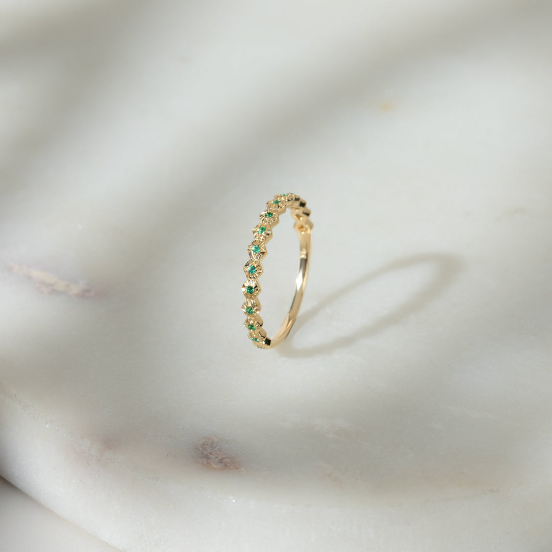 Half Eternity Emerald Band Ring In 9ct Yellow Gold