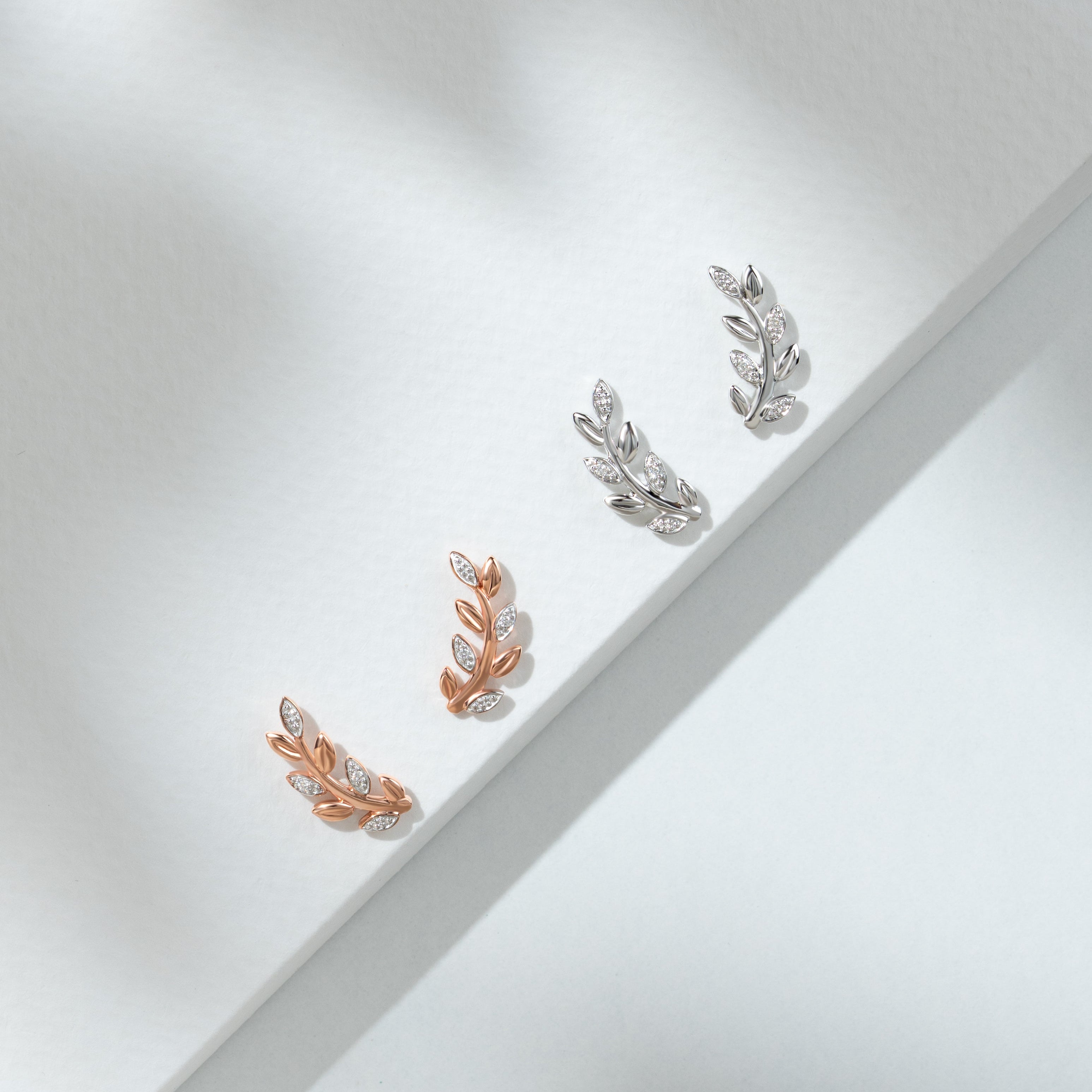 O Leaf Diamond Stud Earrings in 9ct Rose Gold