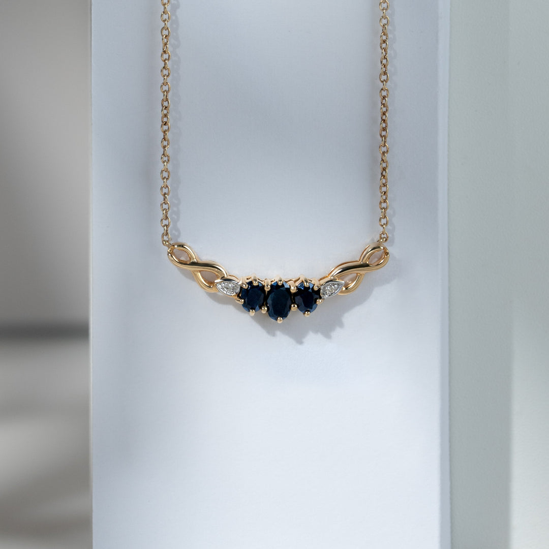 Infinity Sapphire & Diamond Necklace in 9ct Yellow Gold