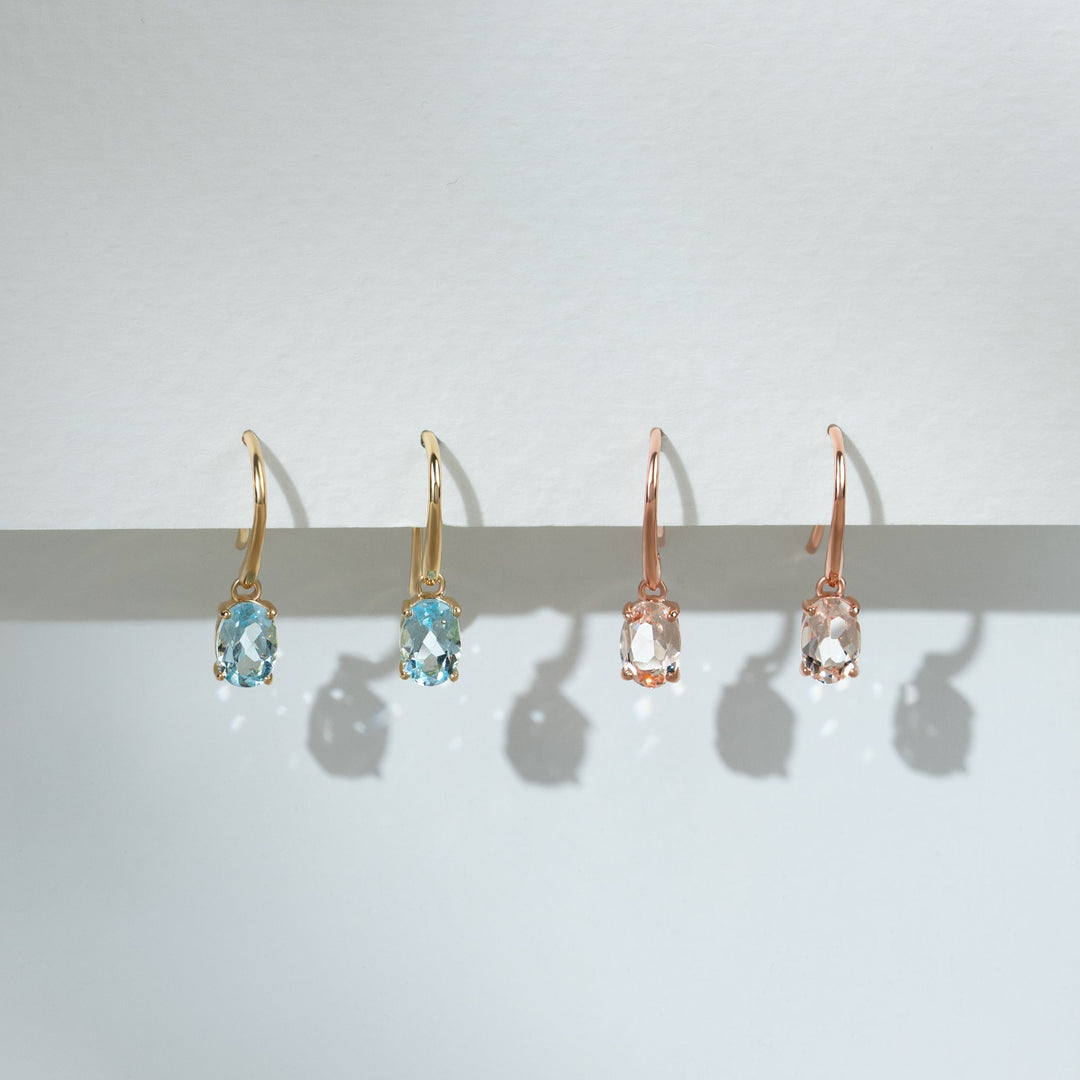 Classic Oval Aquamarine Claw Set Drop Earrings in 9ct Yellow Gold