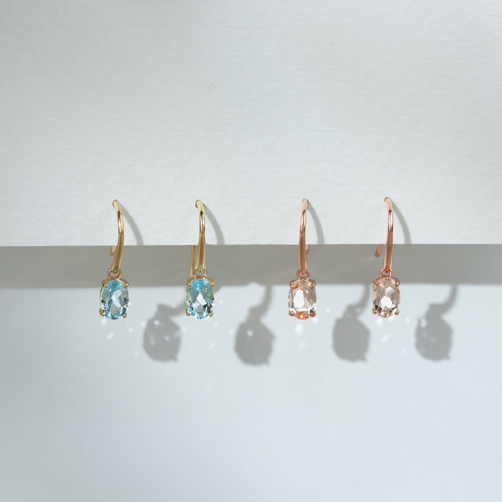 Classic Oval Aquamarine Claw Set Drop Earrings in 9ct Yellow Gold