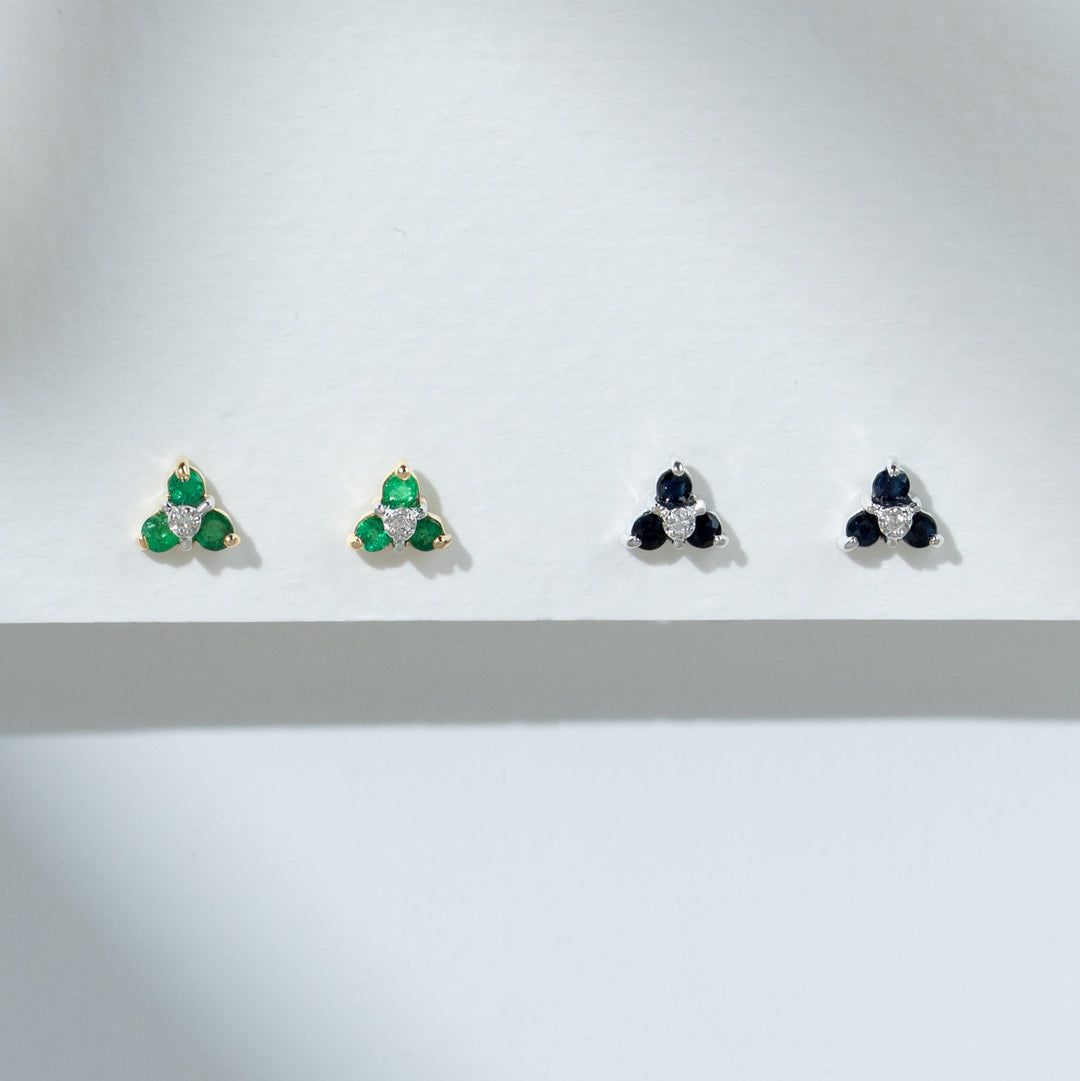 Classic Sapphire & Diamond Cluster Stud Earrings in 9ct White Gold